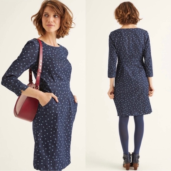 Boden Coraline Denim Polka Dot Dress